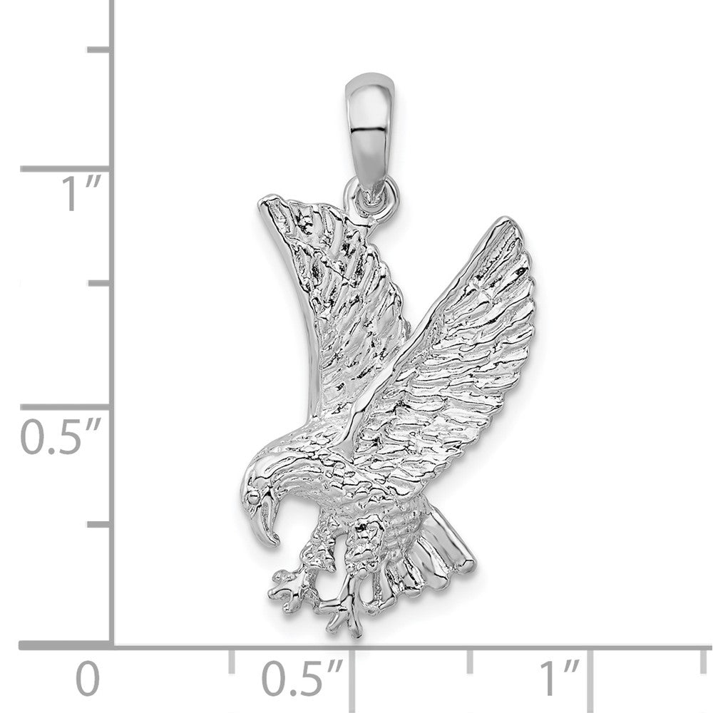 Sterling Silver Rhodium-plated Polished Textured Landing Eagle Pendant