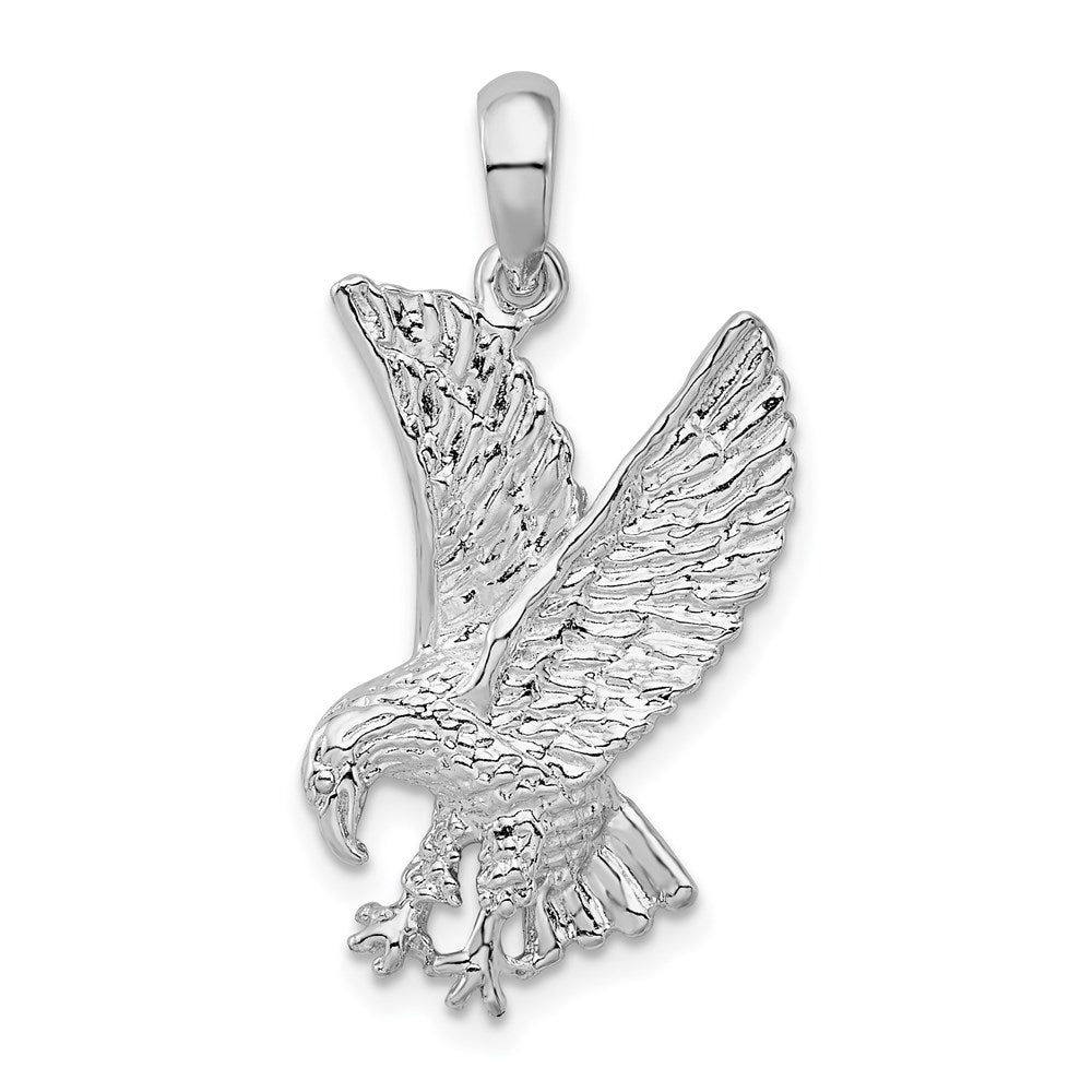Sterling Silver Rhodium-plated Polished Textured Landing Eagle Pendant