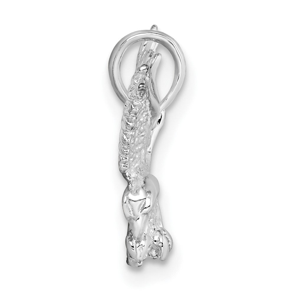 Sterling Silver Rhodium-plated Textured 3D Landing Eagle Pendant