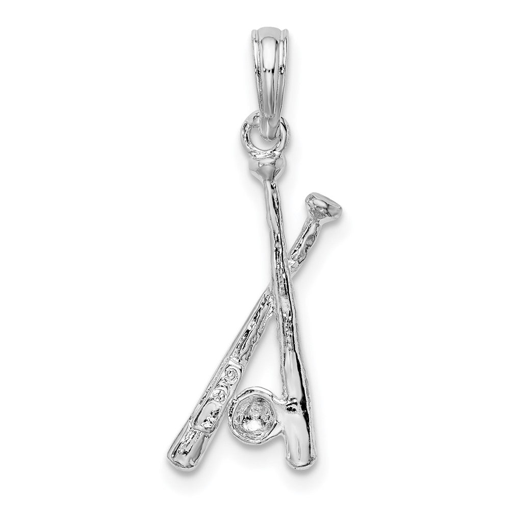 Sterling Silver Rhodium-plated Polished Baseball Bats and Ball Pendant