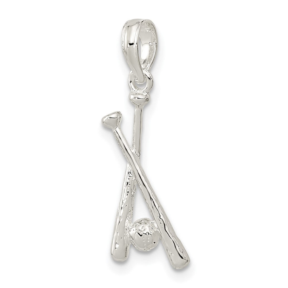 Sterling Silver Rhodium-plated Polished Baseball Bats and Ball Pendant