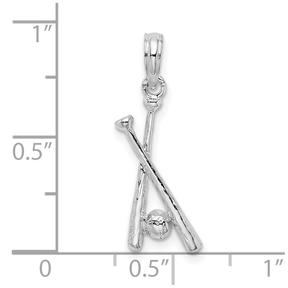 Sterling Silver Rhodium-plated Polished Baseball Bats and Ball Pendant