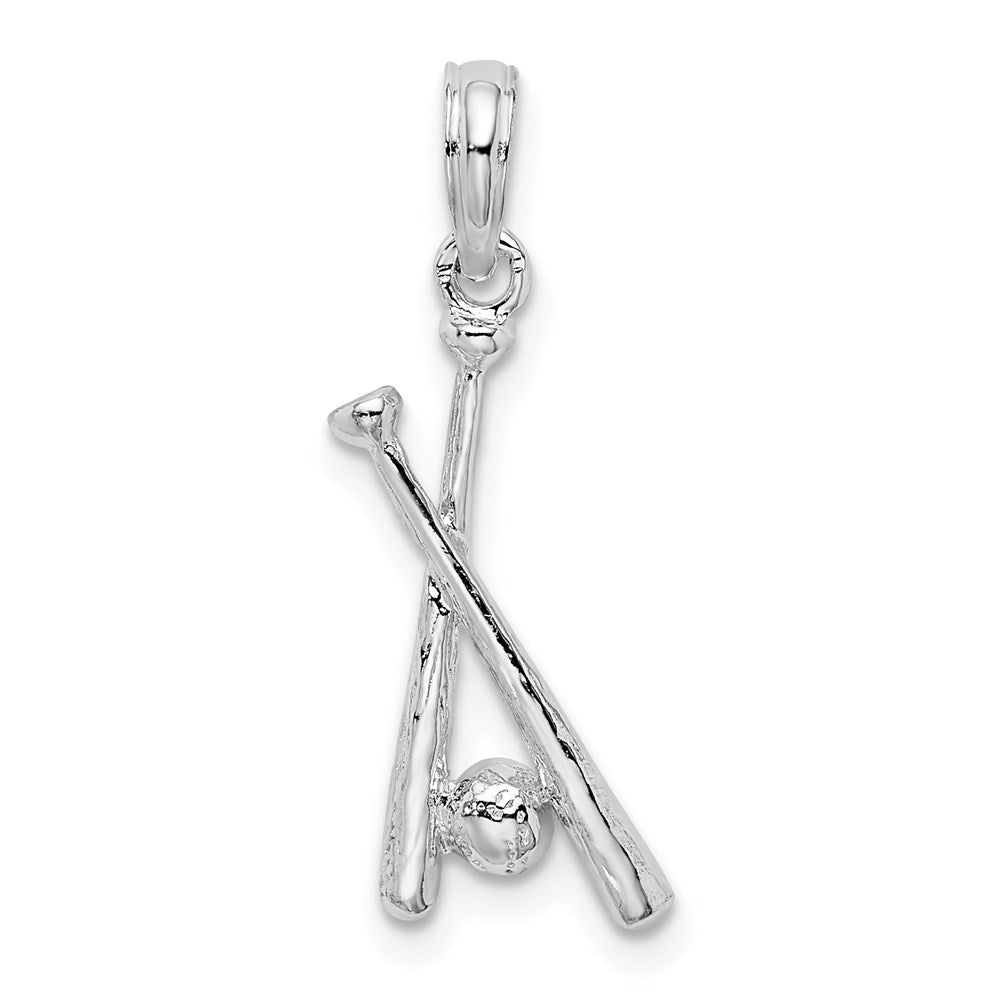 Sterling Silver Rhodium-plated Polished Baseball Bats and Ball Pendant