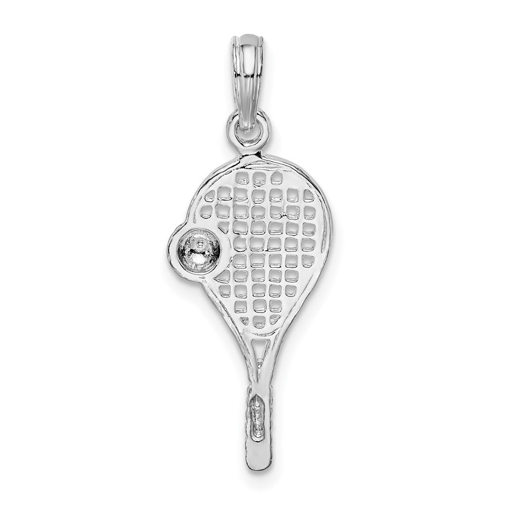 Sterling Silver Rhodium-plated Polished Tennis Racquet and Ball Pendant