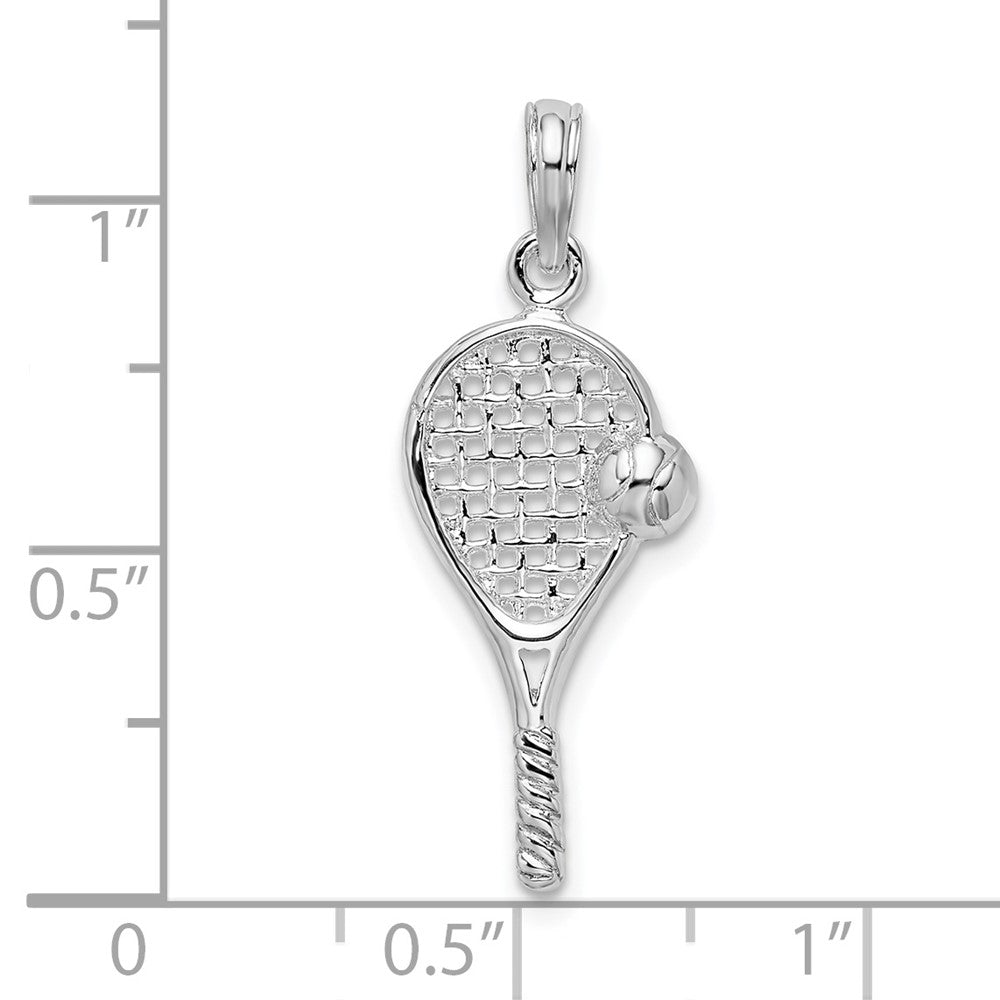 Sterling Silver Rhodium-plated Polished Tennis Racquet and Ball Pendant