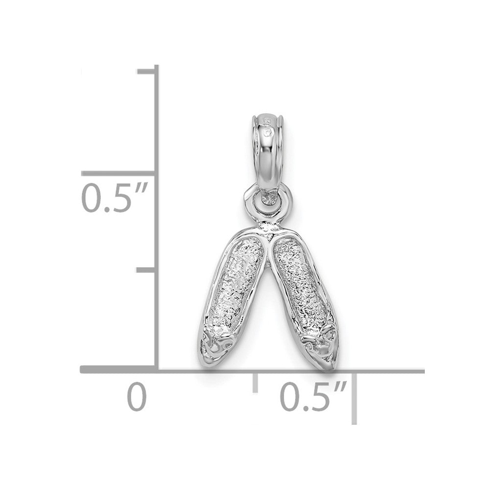 Sterling Silver Rhodium-plated Polished Ballet Slippers Pendant