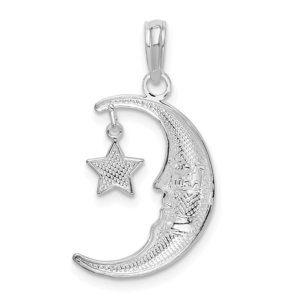 Sterling Silver Moveable Polished Crescent Moon w/Star Pendant