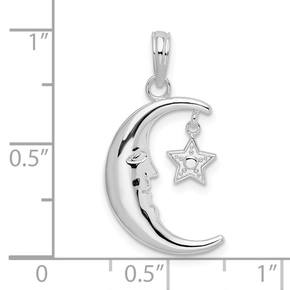Sterling Silver Moveable Polished Crescent Moon w/Star Pendant