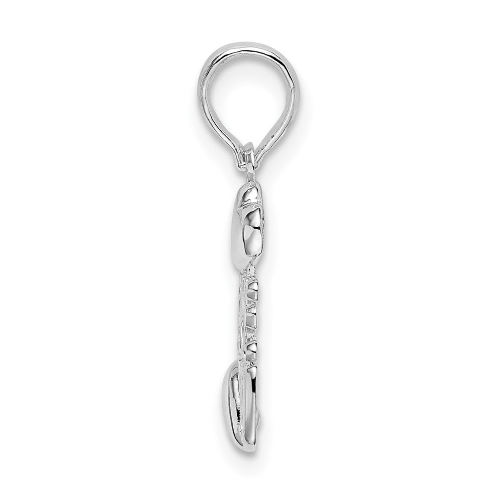 Sterling Silver Rhodium-plated Polished I LOVE YOU w/Hearts Pendant