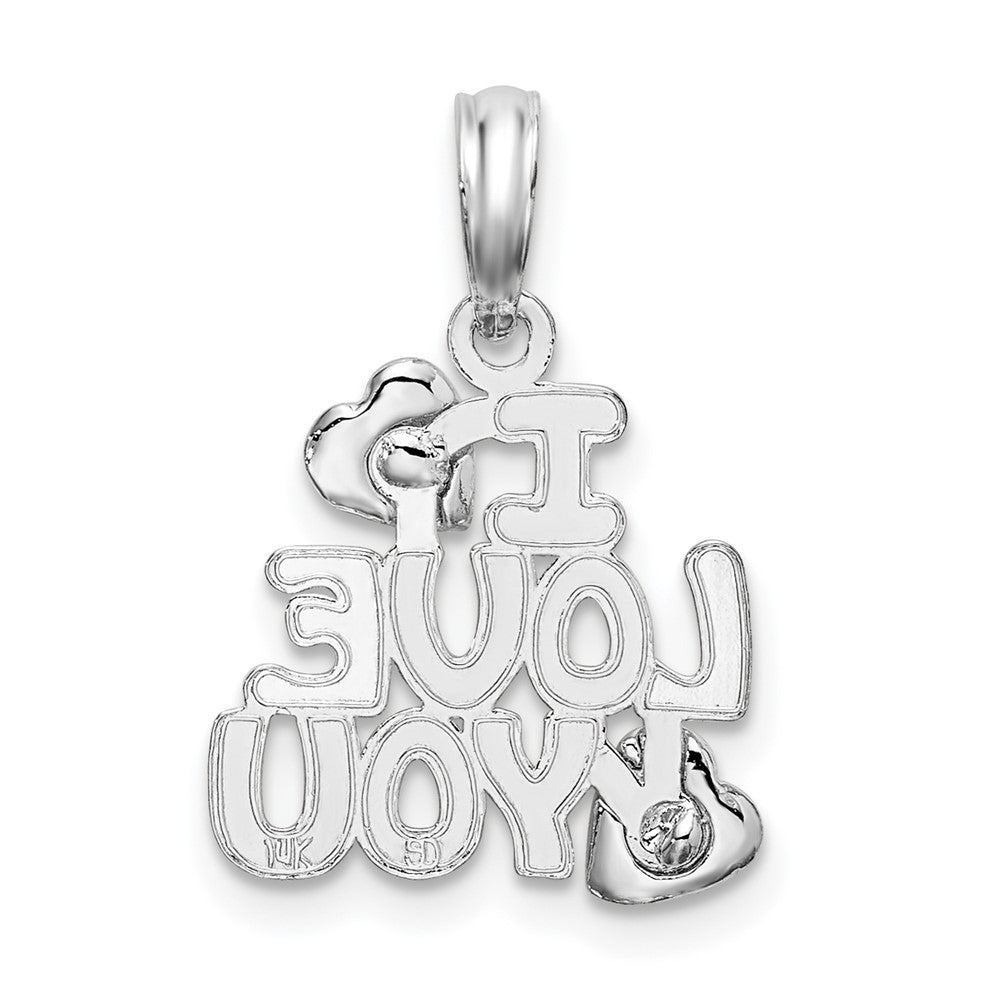 Sterling Silver Rhodium-plated Polished I LOVE YOU w/Hearts Pendant