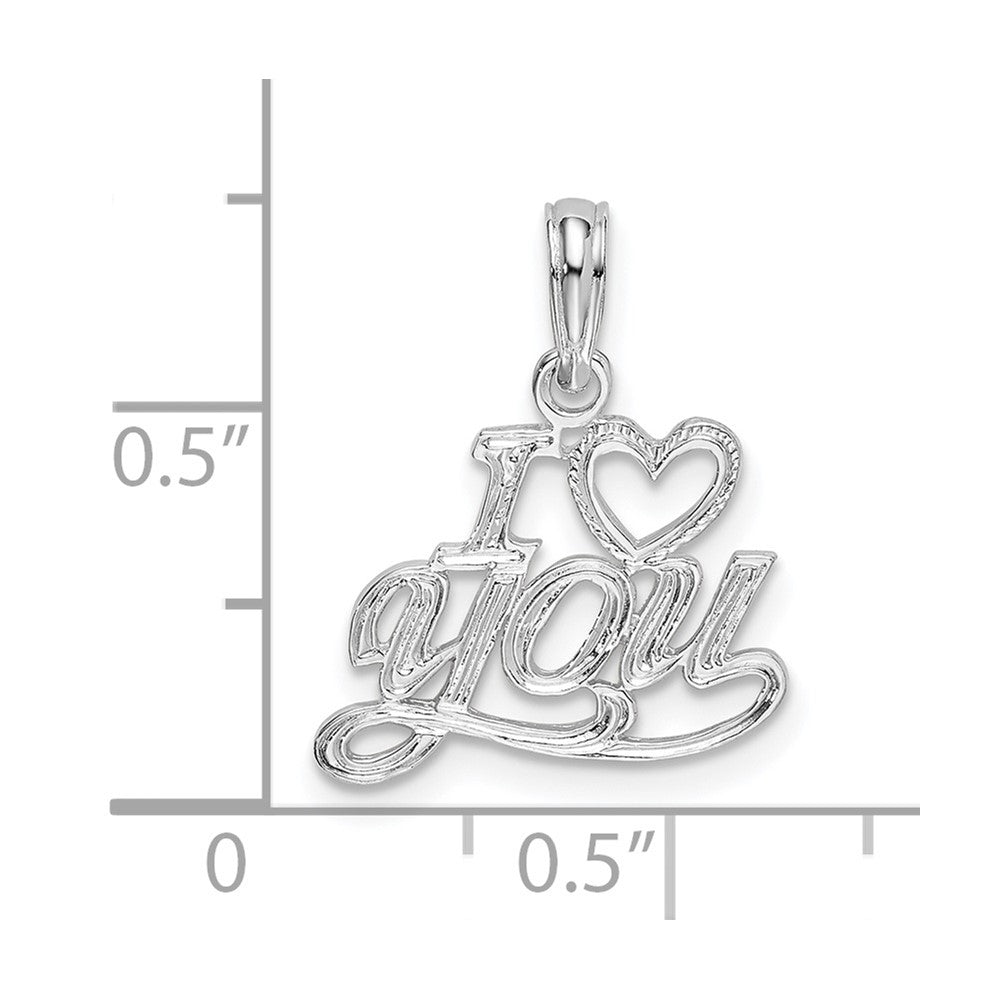 Sterling Silver Rhodium-plated Polished I HEART YOU Script Pendant
