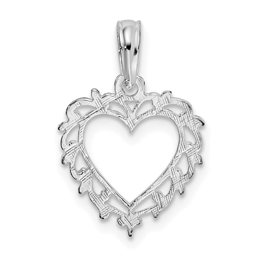 Sterling Silver Rhodium-plated Polished Lacey Edge Open Heart Pendant
