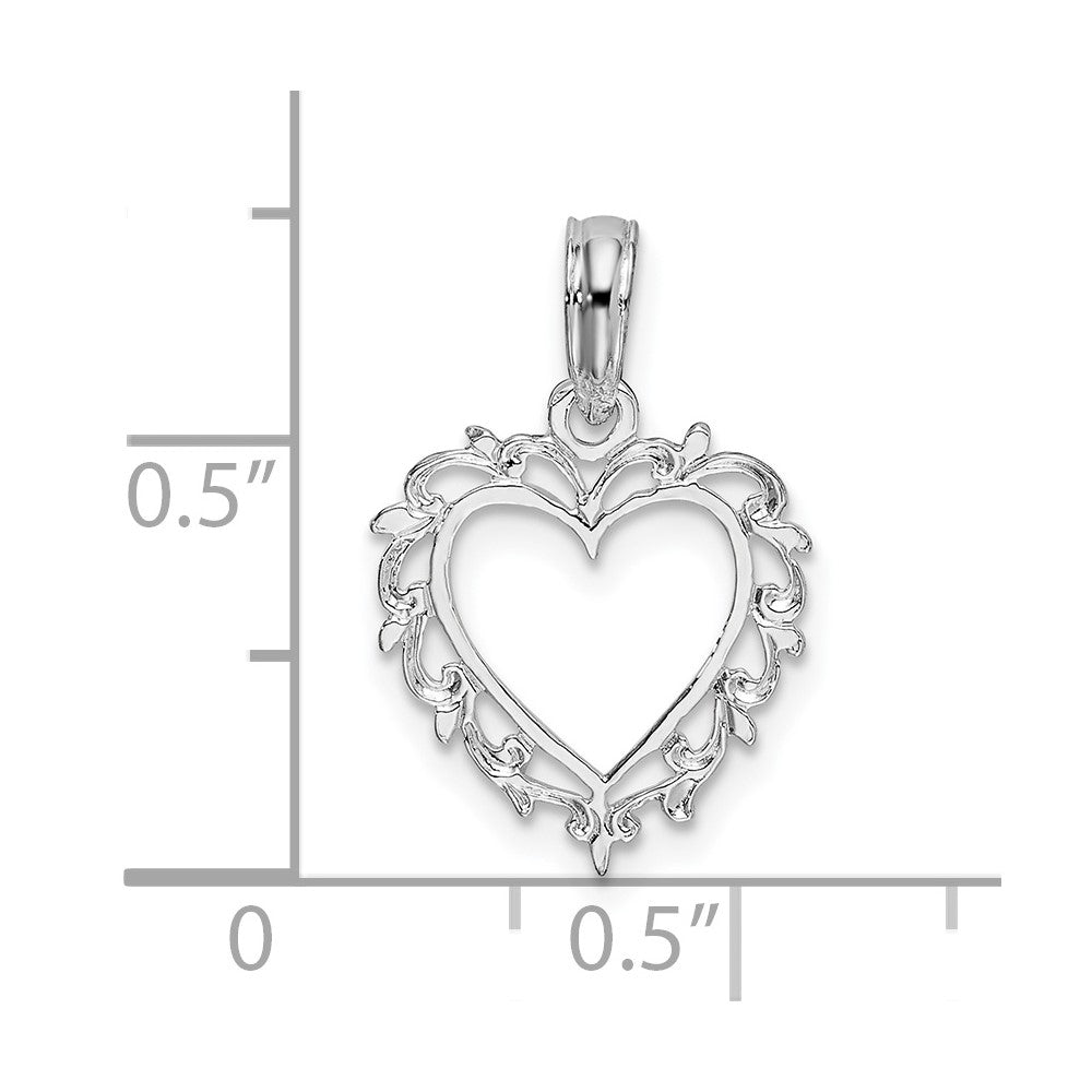 Sterling Silver Rhodium-plated Polished Lacey Edge Open Heart Pendant