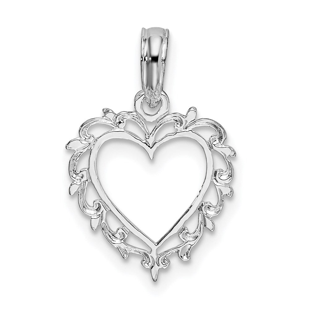 Sterling Silver Rhodium-plated Polished Lacey Edge Open Heart Pendant