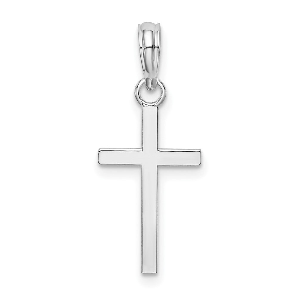 Sterling Silver Rhodium-plated Polished Flat Latin Cross Pendant