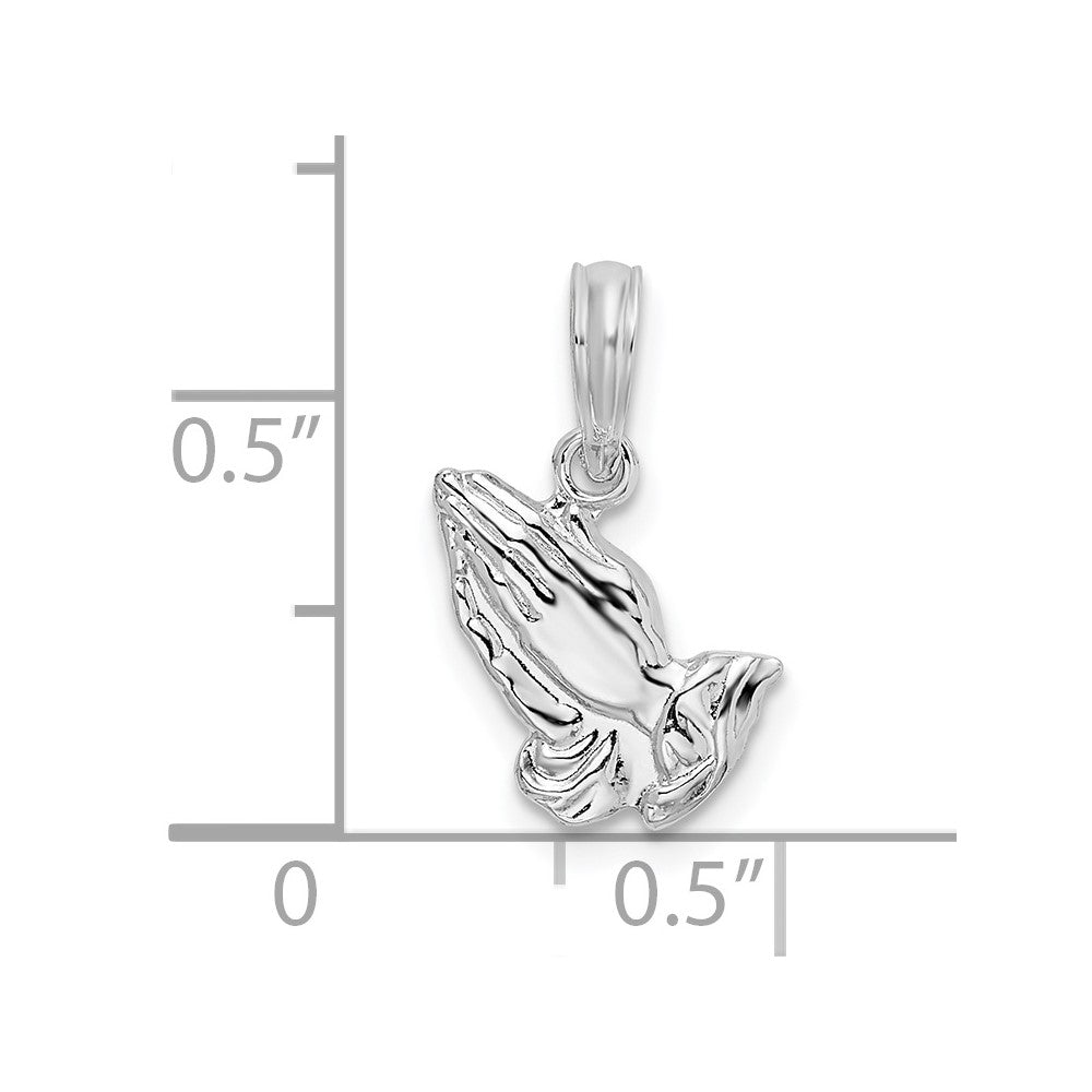 Sterling Silver Rhodium-plated Polished Praying Hands Pendant