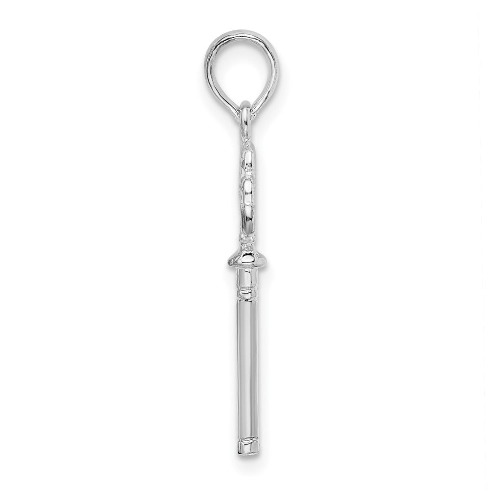 Sterling Silver Rhodium-plated Polished 3D Key w/Hearts Top Pendant
