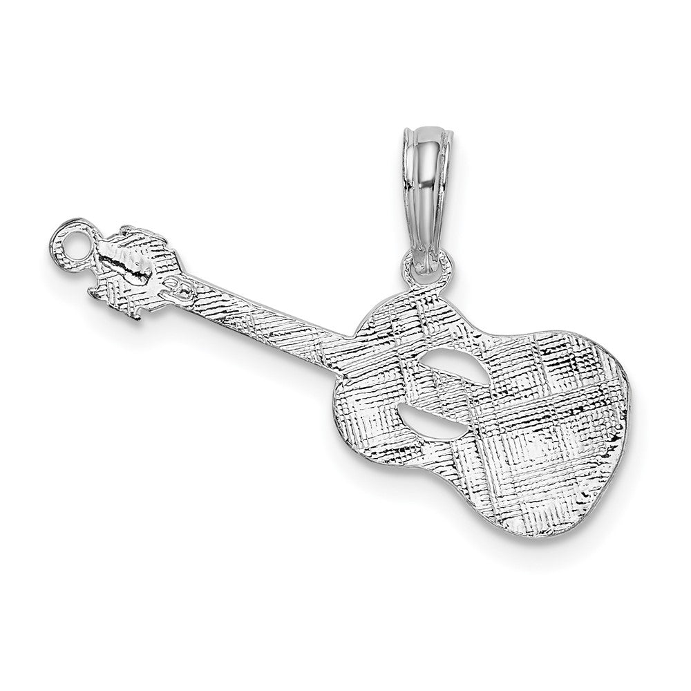 Sterling Silver Rhodium-plated Polished Guitar Pendant