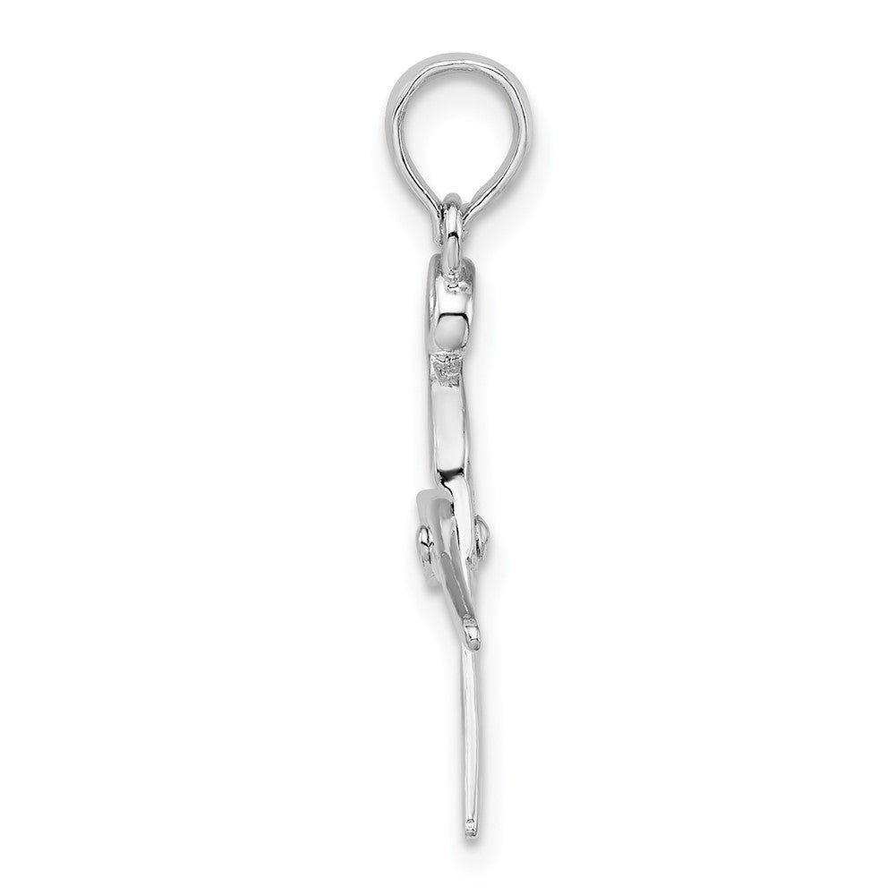 Sterling Silver Rhodium-plated Polished Moveable 3D Scissors Pendant