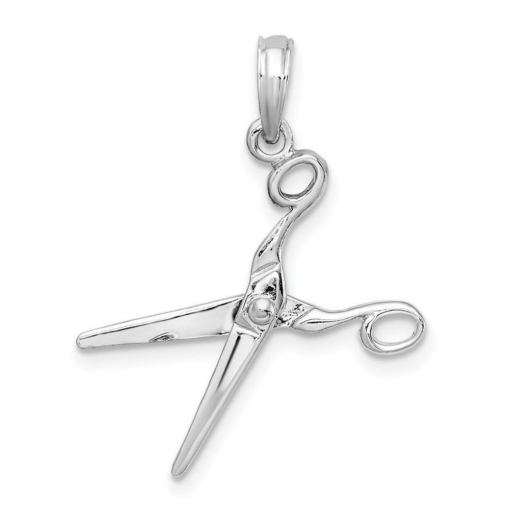 Sterling Silver Rhodium-plated Polished Moveable 3D Scissors Pendant