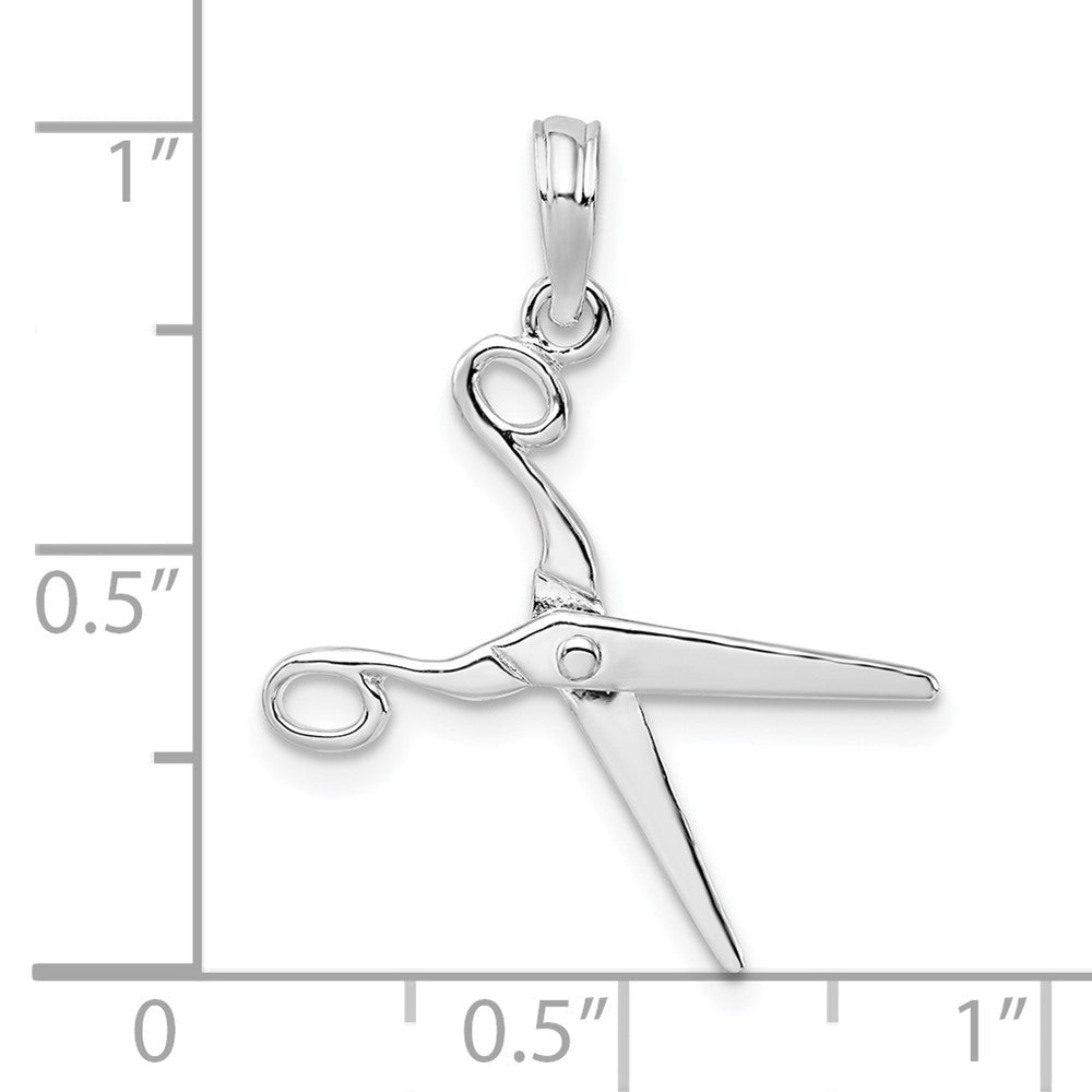 Sterling Silver Rhodium-plated Polished Moveable 3D Scissors Pendant