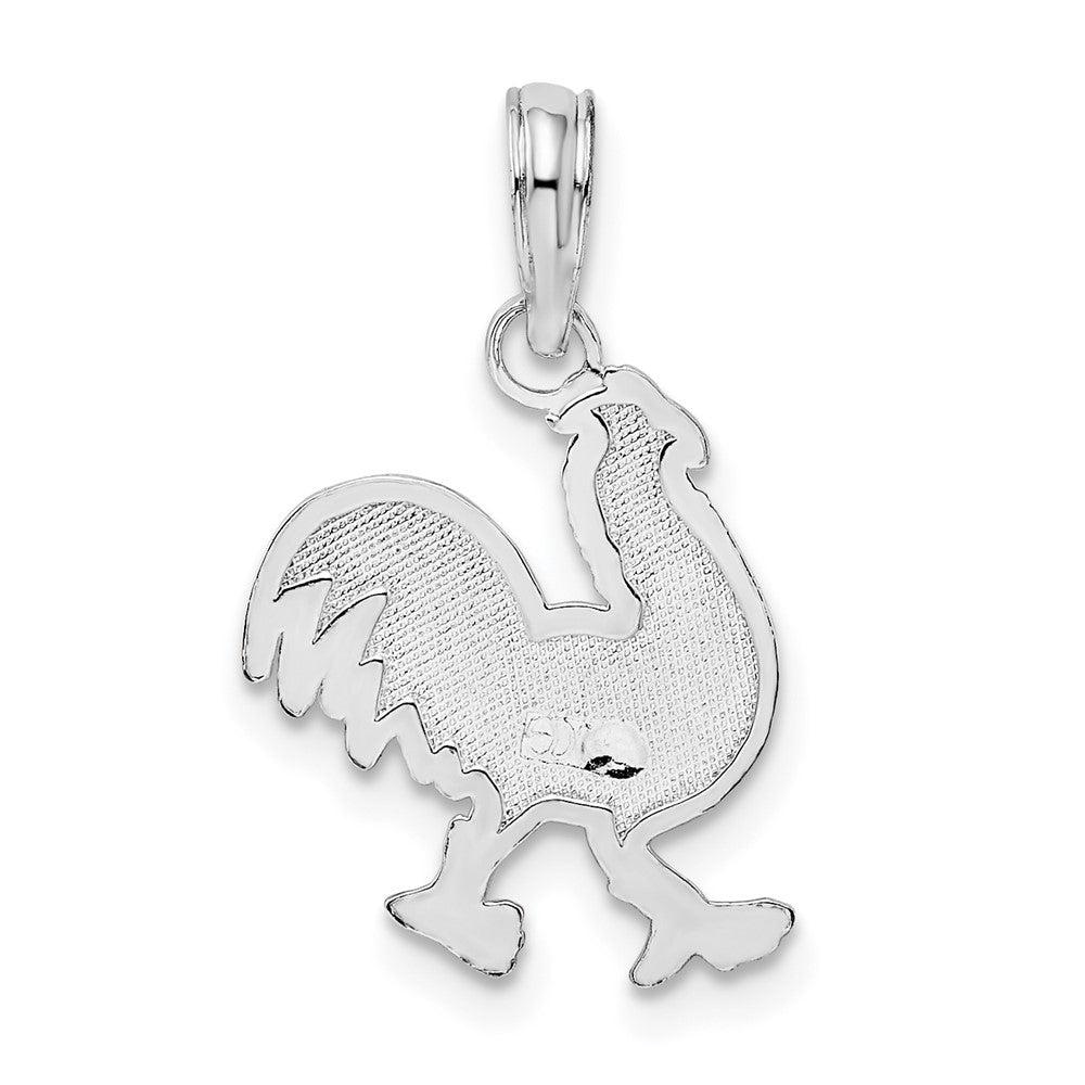 Sterling Silver Rhodium-plated Polished/Textured Flat Rooster Pendant