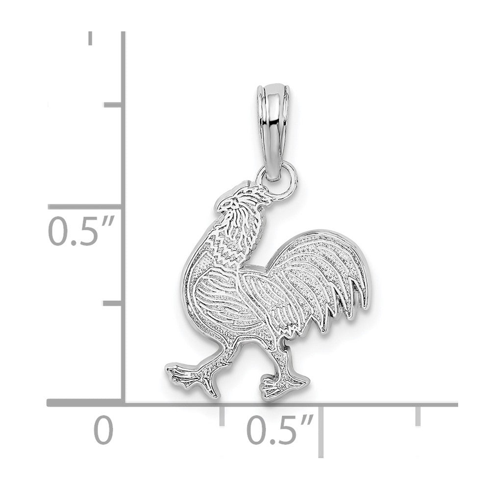 Sterling Silver Rhodium-plated Polished/Textured Flat Rooster Pendant