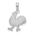 Sterling Silver Rhodium-plated Polished/Textured Flat Rooster Pendant