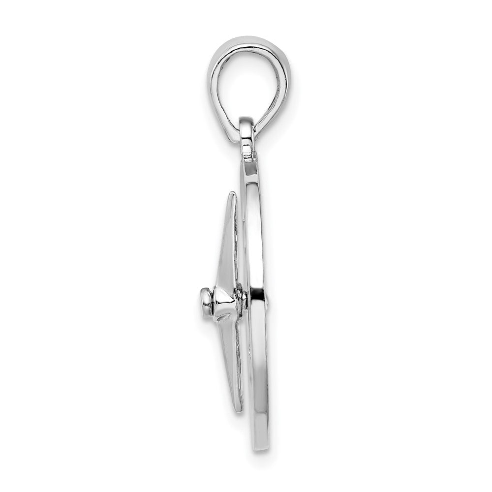 Sterling Silver Rhodium-plated Moveable Needle Compass Pendant