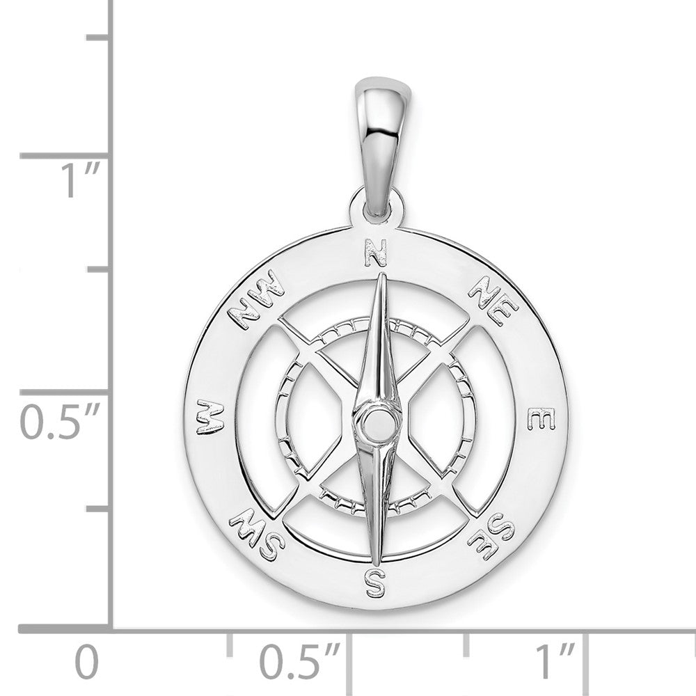 Sterling Silver Rhodium-plated Moveable Needle Compass Pendant