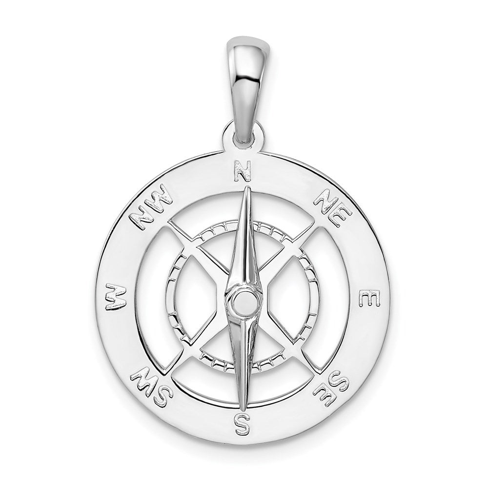 Sterling Silver Rhodium-plated Moveable Needle Compass Pendant