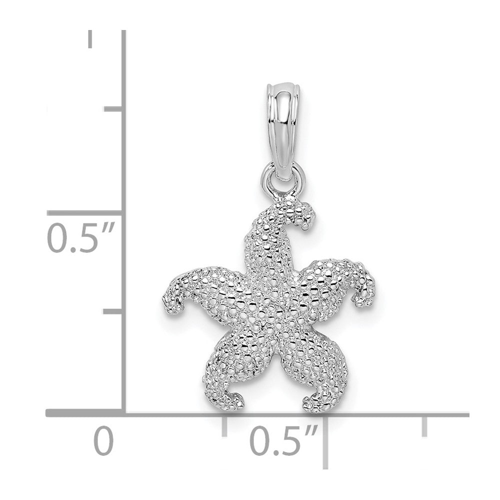 Sterling Silver Rhodium-plated Polished Puffed Starfish Pendant