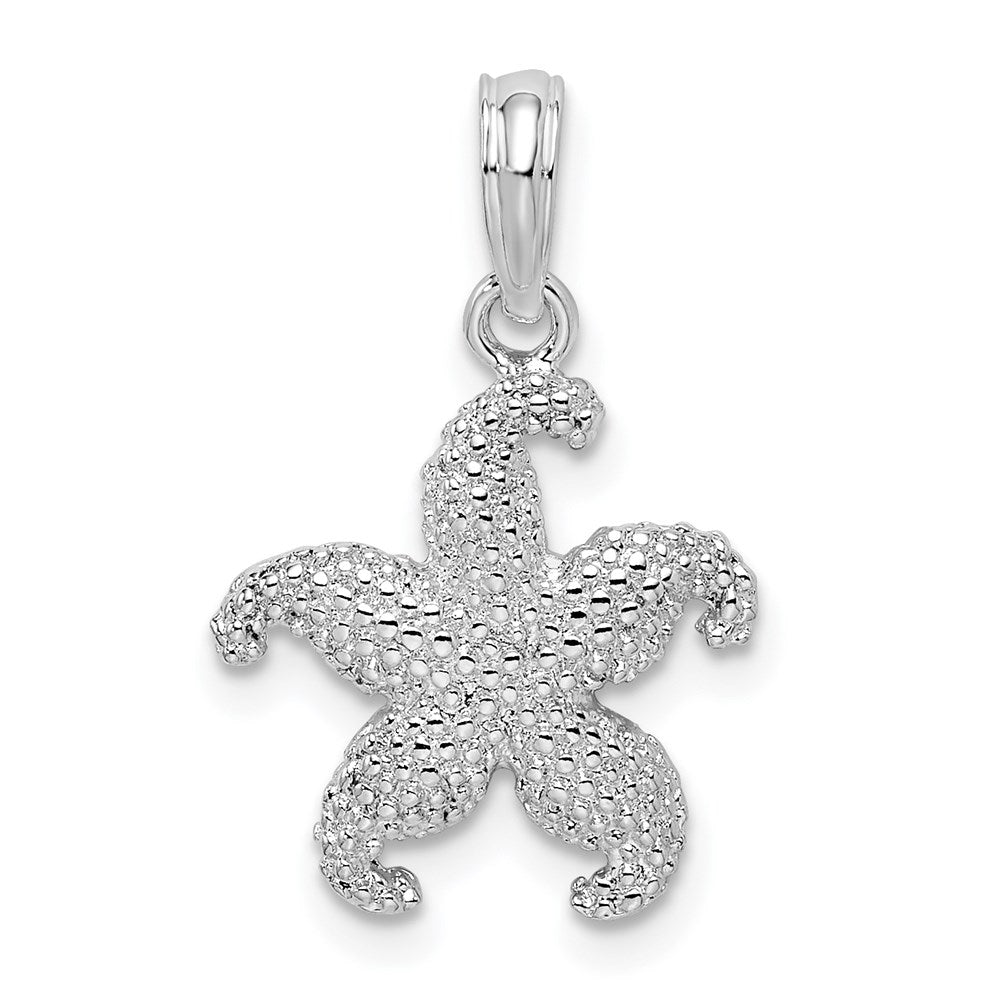 Sterling Silver Rhodium-plated Polished Puffed Starfish Pendant