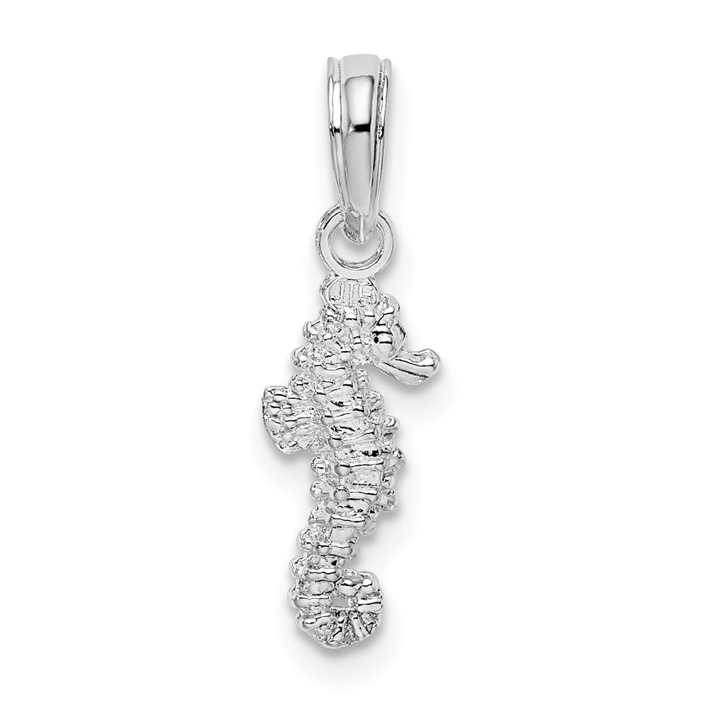 Sterling Silver Rhodium-plated Polished 3D Mini Seahorse Pendant