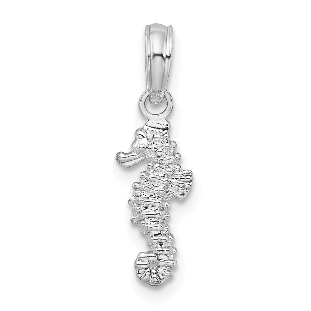 Sterling Silver Rhodium-plated Polished 3D Mini Seahorse Pendant