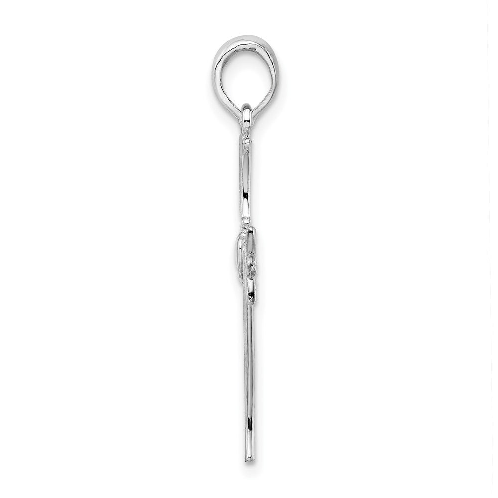 Sterling Silver Rhodium-plated Polished Cut-out Claddagh Cross Pendant