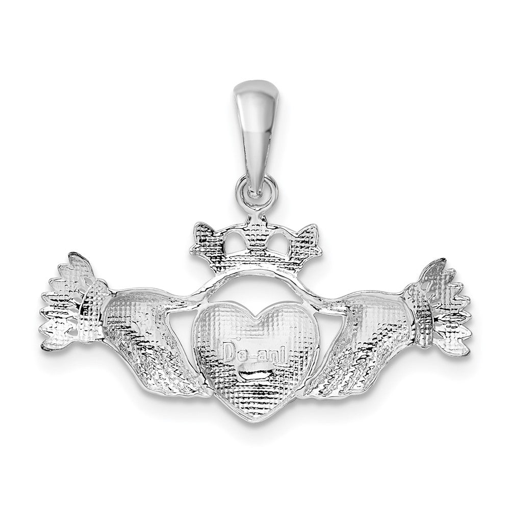 Sterling Silver Rhodium-plated Polished Claddagh Pendant