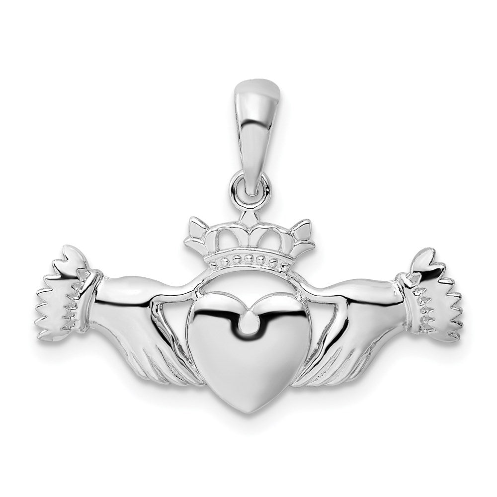 Sterling Silver Rhodium-plated Polished Claddagh Pendant
