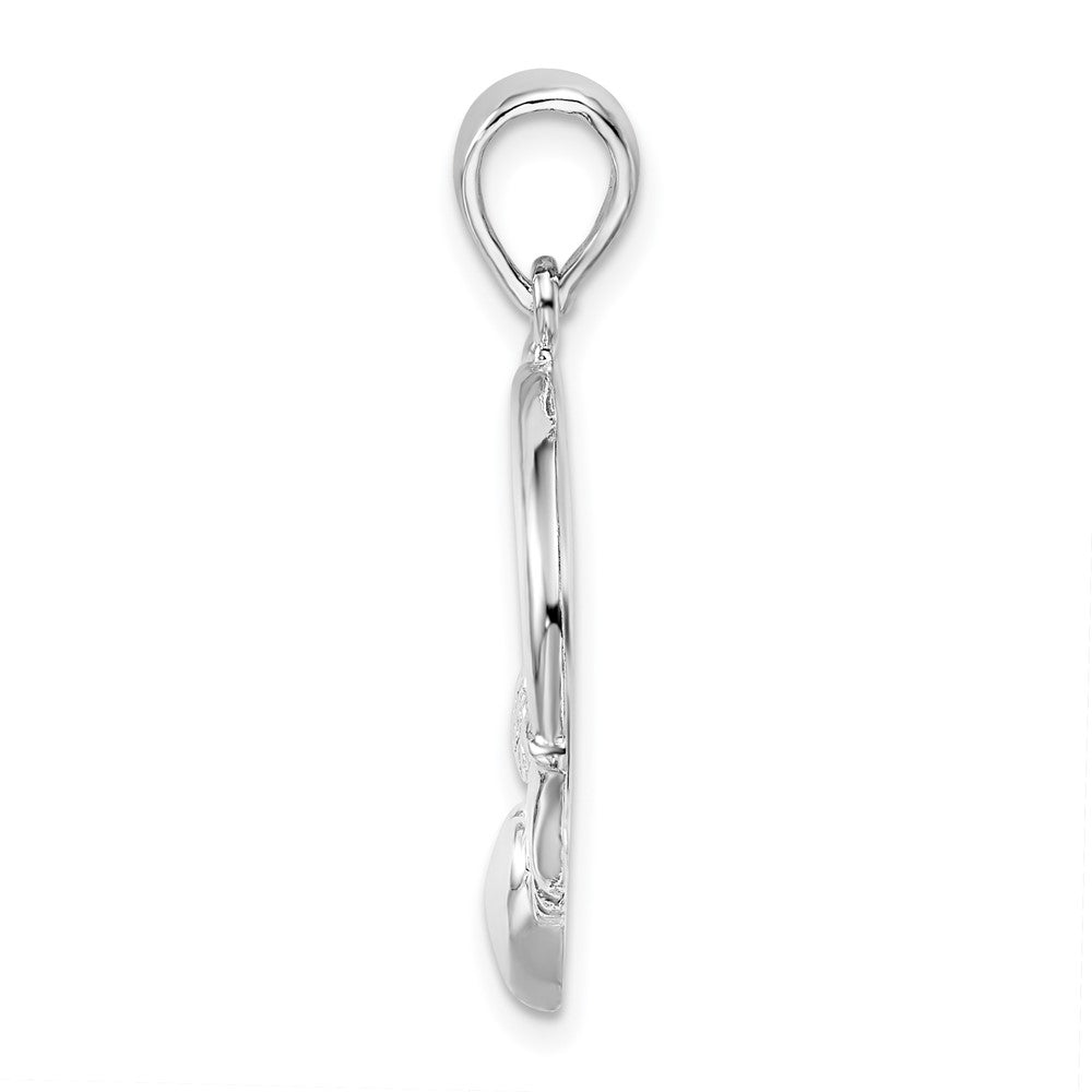 Sterling Silver Rhodium-plated Polished Large Claddagh Circle Pendant