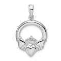 Sterling Silver Rhodium-plated Polished Large Claddagh Circle Pendant
