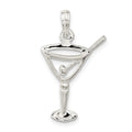 Sterling Silver Rhodium-plated Polished Cut-out Martini w/Olive Pendant