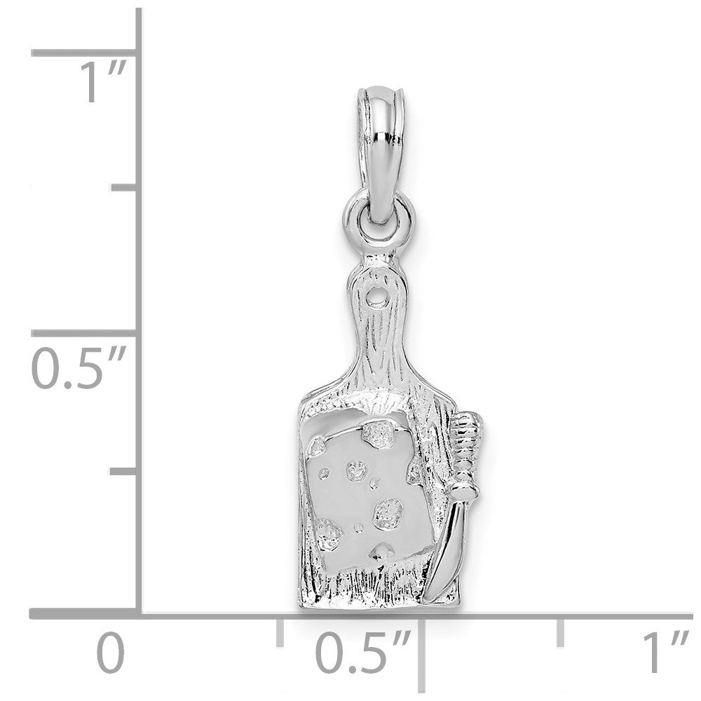 Sterling Silver Rhodium-plated Polished Cheese Board w/Knife Pendant
