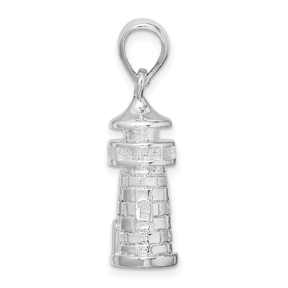 Sterling Silver Rhodium-plated Polished solid 3D Lighthouse Pendant