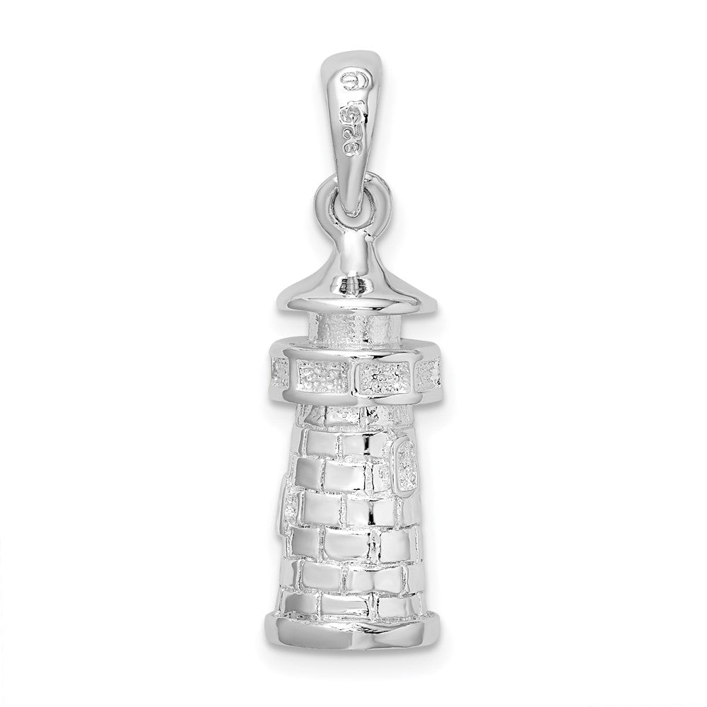 Sterling Silver Rhodium-plated Polished solid 3D Lighthouse Pendant