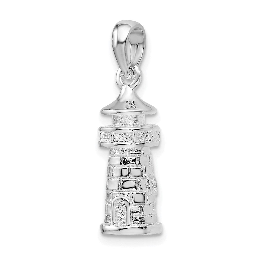 Sterling Silver Rhodium-plated Polished solid 3D Lighthouse Pendant