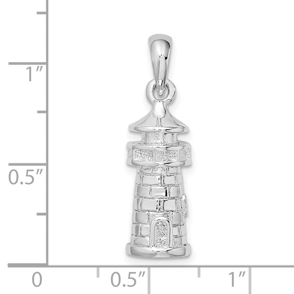 Sterling Silver Rhodium-plated Polished solid 3D Lighthouse Pendant