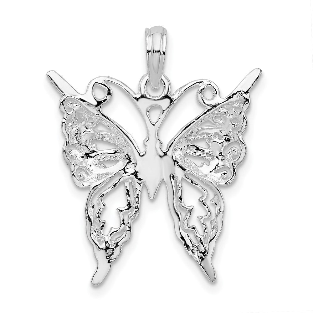 Sterling Silver Rhodium-plated Polished Cut-out Butterfly Pendant