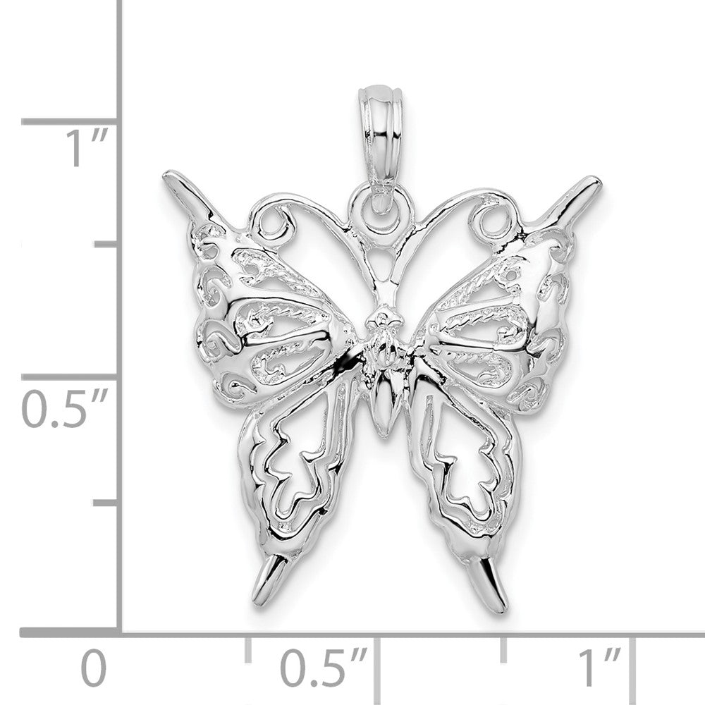 Sterling Silver Rhodium-plated Polished Cut-out Butterfly Pendant