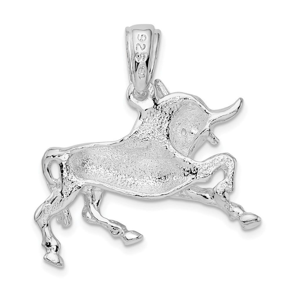 Sterling Silver Rhodium-plated Polished Raging Bull Pendant