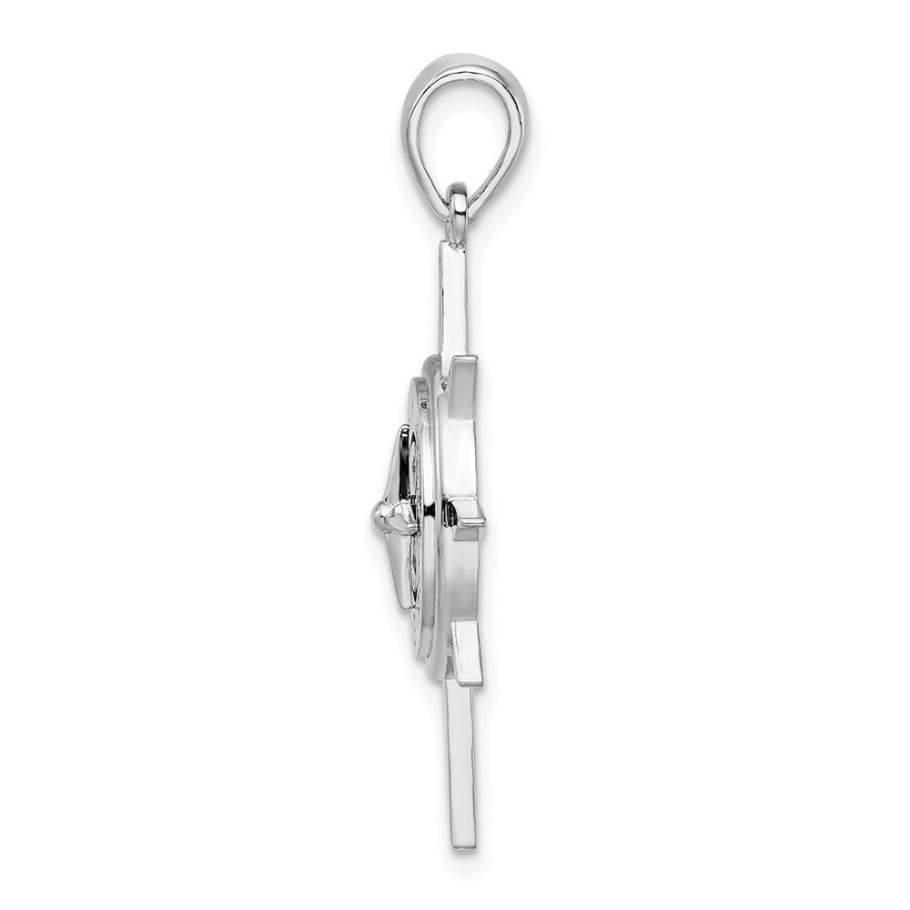 Sterling Silver Rhodium-plated Polished Star Frame Compass Pendant